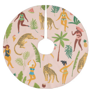 Jupon De Sapin En Polyester Brossé Danseuses, Leopards Motif Vintage.