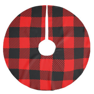 Jupon De Sapin En Polyester Brossé Décor à carreaux buffle rouge et noir en vichy