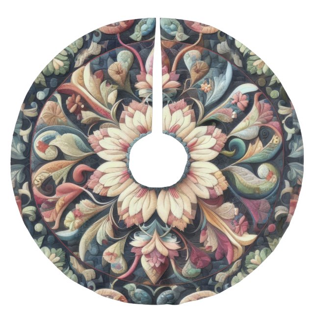 Jupon De Sapin En Polyester Brossé Décor Abstrait de fleurs couronnées (Devant)