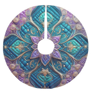 Jupon De Sapin En Polyester Brossé Décor bleu turquoise pourpre doré