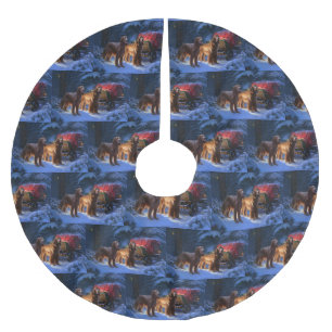 Jupon De Sapin En Polyester Brossé Décor de Noël au traîneau enneigé Setter Rouge Irl