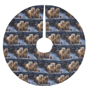 Jupon De Sapin En Polyester Brossé Décor de Noël au traîneau enneigé Shar Pei
