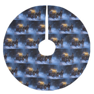 Jupon De Sapin En Polyester Brossé Décoration de Noël Australian Kelpie Snowy Sleigh