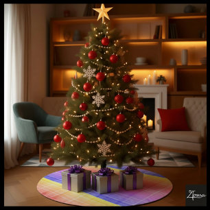 Jupon De Sapin En Polyester Brossé Dégradé Arc-en-ciel Moderne Carreaux Tartan