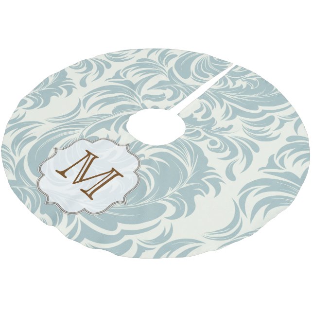 Jupon De Sapin En Polyester Brossé Dentelle Damas Imprimer Monogramme Arbre initiale  (Angle)