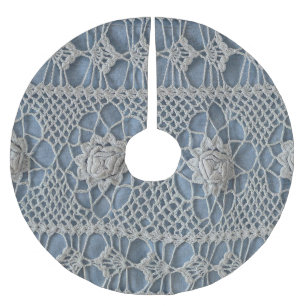 Jupon De Sapin En Polyester Brossé Dentelle vintage : petites roses blanches.