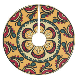 Jupon De Sapin En Polyester Brossé Des ornements circulaires, des motif colorés sans