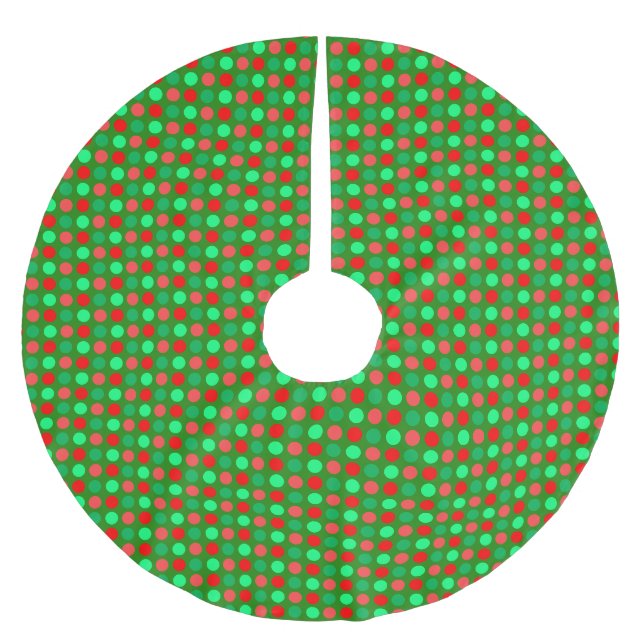 Jupon De Sapin En Polyester Brossé Des pois verts et rouges sur du vert (Devant)