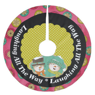 Jupon De Sapin En Polyester Brossé Des Snowmen Rirent Tout Le Chemin De La Jupe D'Arb