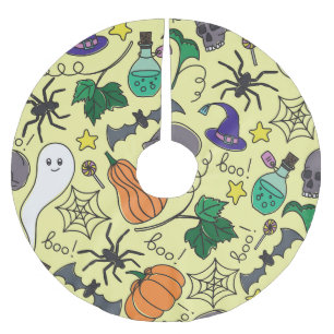Jupon De Sapin En Polyester Brossé Dessin d'Halloween : Motif Vintage vibrant