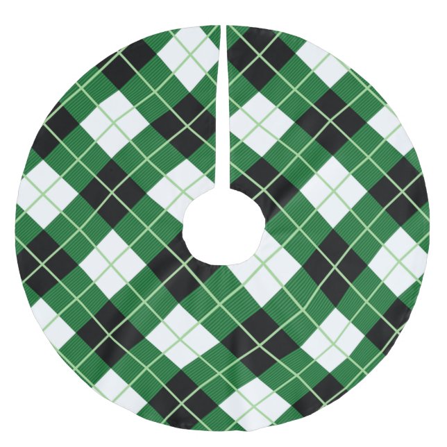 Jupon De Sapin En Polyester Brossé Dessous d'arbre de Noël en diamant diagonal argyle (Devant)