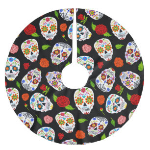 Jupon De Sapin En Polyester Brossé Dia Los Muertos : motif crâne à sucre.