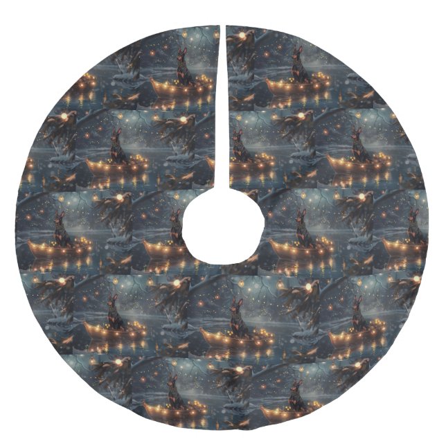 Jupon De Sapin En Polyester Brossé Doberman Christmas Festive Voyage (Devant)