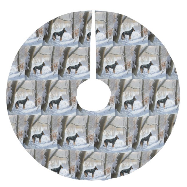 Jupon De Sapin En Polyester Brossé Doberman Pinscher Laisser Neige Noël (Devant)