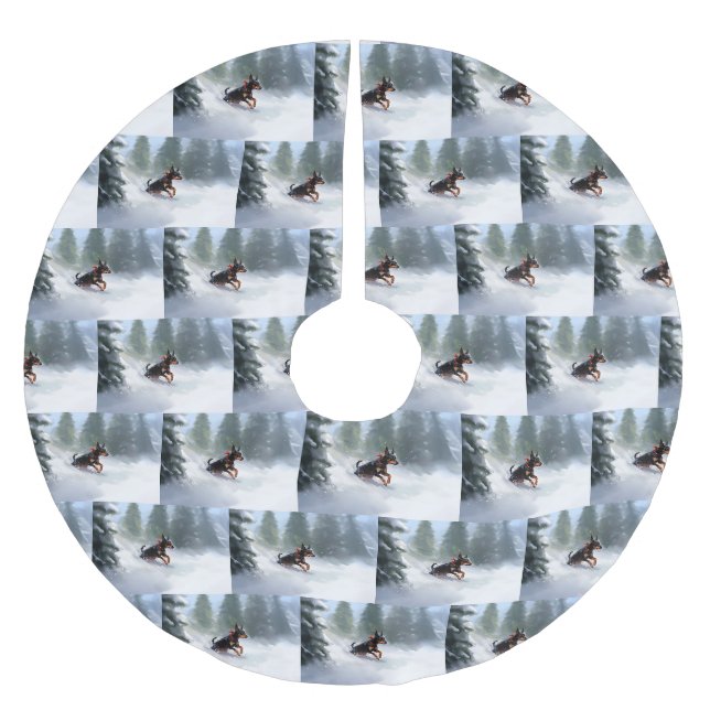 Jupon De Sapin En Polyester Brossé Doberman Pinscher Noël neige hiver (Devant)