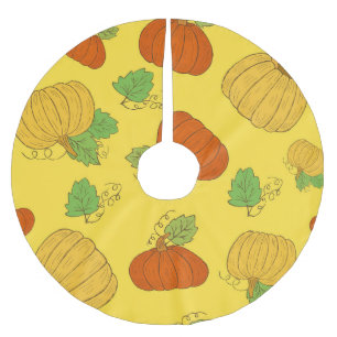 Jupon De Sapin En Polyester Brossé Doodle citrouille : Main Tirée sans couture
