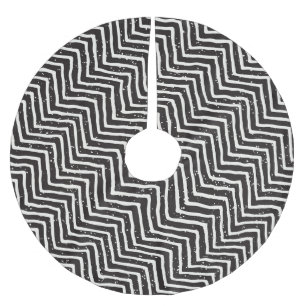 Jupon De Sapin En Polyester Brossé Doodle Géométrique Abstrait : Motif Noir Blanc