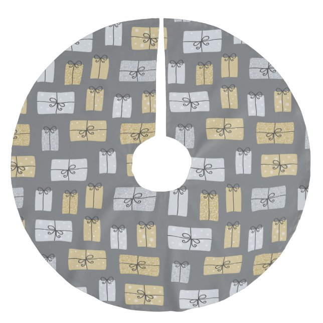 Jupon De Sapin En Polyester Brossé Doodles actuels de Noël (Devant)