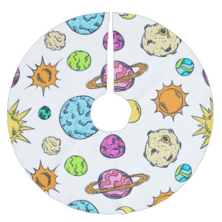 Jupon De Sapin En Polyester Brossé Doodles spatiaux Arrière - plan cosmique
