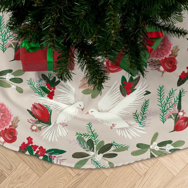 Jupon De Sapin En Polyester Brossé Doses de Noël fleuri beige (Créateur téléchargé)