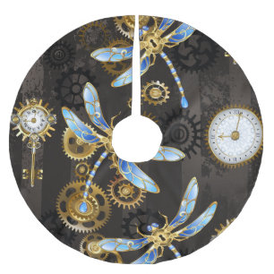 Jupon De Sapin En Polyester Brossé Dragonflies de Steampunk sur arrière - plan rayé