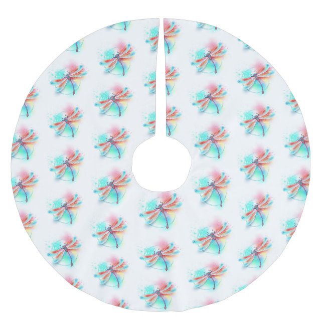 Jupon De Sapin En Polyester Brossé Dragonfly rouge sur l'arrière - plan aquarelle (Devant)