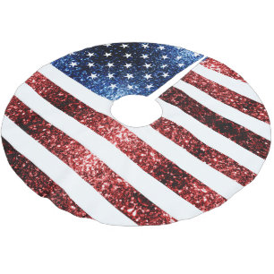 Jupon De Sapin En Polyester Brossé Drapeau américain rouge et bleu parties scintillan