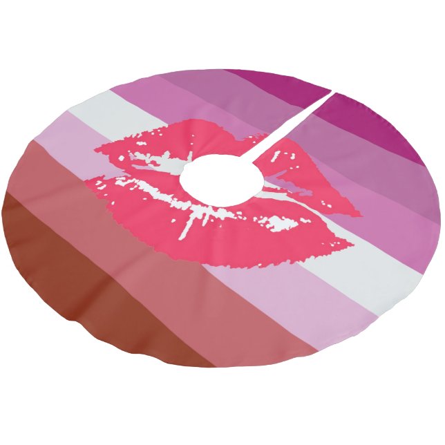 Jupon De Sapin En Polyester Brossé Drapeau de fierté lesbienne au rouge à lèvres (Angle)