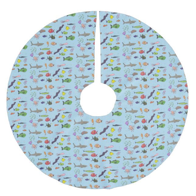 Jupon De Sapin En Polyester Brossé Drôle des créatures marines dessin motif (Devant)