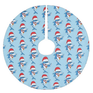 Jupon De Sapin En Polyester Brossé Drôle dessin animé de requin de Noël