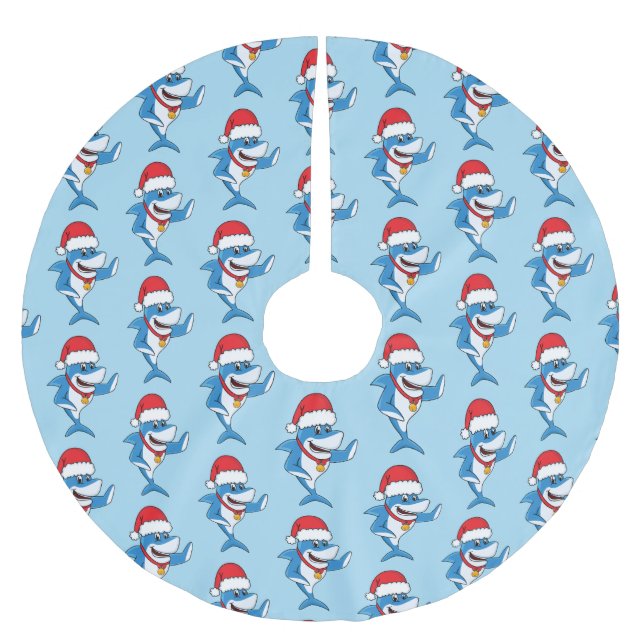 Jupon De Sapin En Polyester Brossé Drôle dessin animé de requin de Noël (Devant)