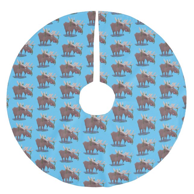 Jupon De Sapin En Polyester Brossé Drôle dessin animé d'orignal heureux (Devant)