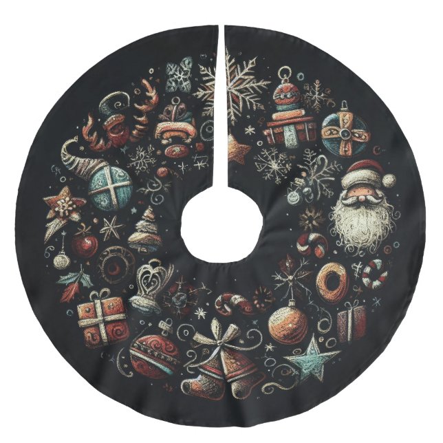 Jupon De Sapin En Polyester Brossé Dur Pasteurs Dessiner Motifs de Noël (Devant)