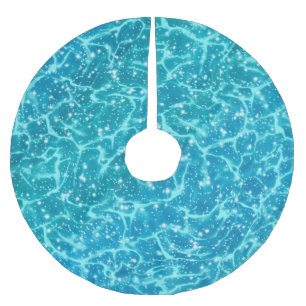 Jupon De Sapin En Polyester Brossé Eau de mer bleue avec étincelles