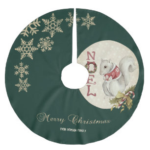 Jupon De Sapin En Polyester Brossé Écureuil de Noël Vintage, Snowflakes