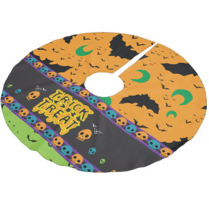 Jupon De Sapin En Polyester Brossé Eerie Bats et Moon Orange Green Halloween Skuls