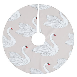 Jupon De Sapin En Polyester Brossé Elégance du cygne : Motif blanc ornemental.