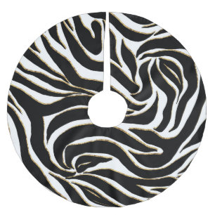 Jupon De Sapin En Polyester Brossé Elégant Black Gold Zebra Poster de animal blanc