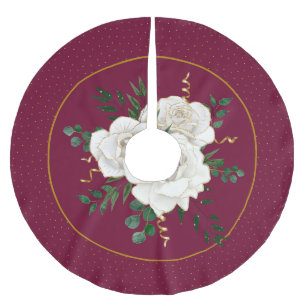 Jupon De Sapin En Polyester Brossé Elégant Burgundy Glam Vintage White Roses vacance