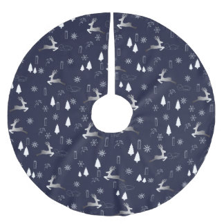 Jupon De Sapin En Polyester Brossé Elegant Dark Christmas TreeSkirt w Silver Reindeer