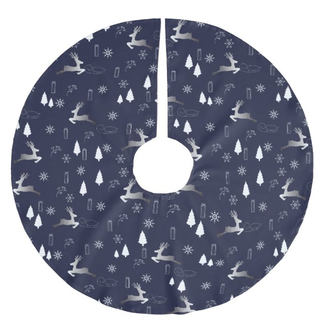 Jupon De Sapin En Polyester Brossé Elegant Dark Christmas TreeSkirt w Silver Reindeer (Devant)