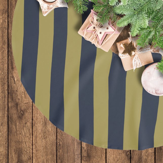 Jupon De Sapin En Polyester Brossé Elégant Gold & Navy Blue Vertical Stripes (Créateur téléchargé)