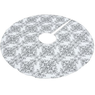 Jupon De Sapin En Polyester Brossé Elégant gris et blanc Floral Vintage Style Damask