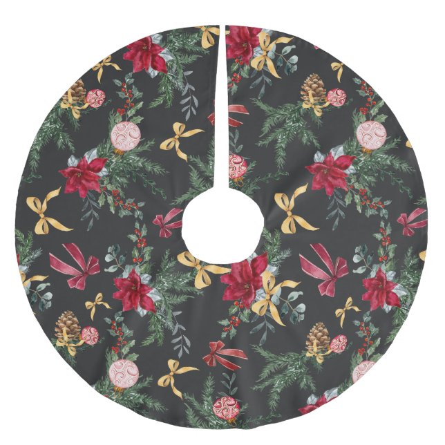 Jupon De Sapin En Polyester Brossé Élégant Gris Noël Botanique Motif de verdure (Devant)