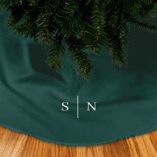 Jupon De Sapin En Polyester Brossé Élégant Monogramme moderne   Vert Noël