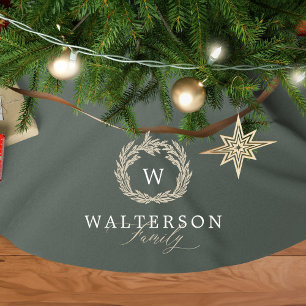 Jupon De Sapin En Polyester Brossé Élégant Monogramme Personnalisé Garland Wreath Nom
