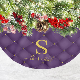 Jupon De Sapin En Polyester Brossé Élégant Monogramme personnalisé Purple Gold Noël