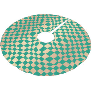 Jupon De Sapin En Polyester Brossé Élégant Motif de chèques vertes et dorés