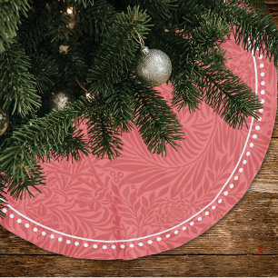 Jupon De Sapin En Polyester Brossé Élégant motif de fleurs rouges pointillé bordure