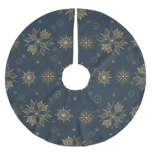 Jupon De Sapin En Polyester Brossé Élégant Motif de flocons de neige Gold Blue Poinse